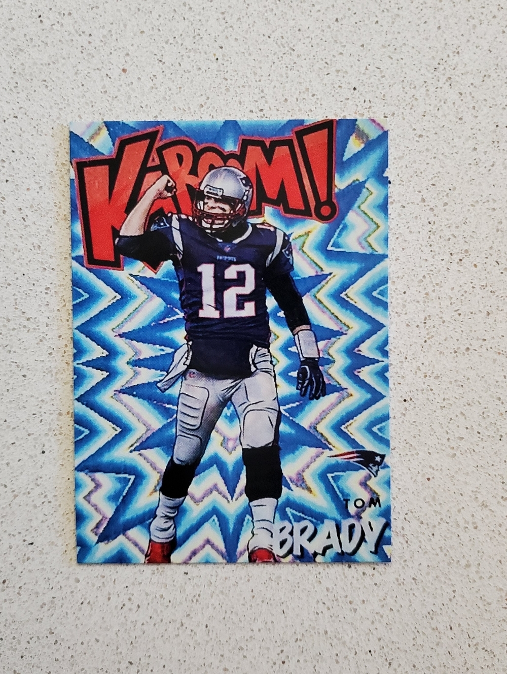 Tom Brady 'KABOOM!' Football Trading Card - Blue Holographic Background